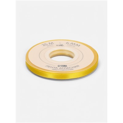 Лента атласная TEIRA, двухсторонняя, 6 мм, 25±1 м, жёлтая №0645
