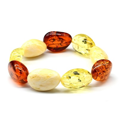 Браслет крупный из янтаря галтовка цв.лимонный, молочный, коньячный, 38г
