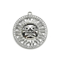 Подвеска Солнце 30*33мм с фианитами, серебристая