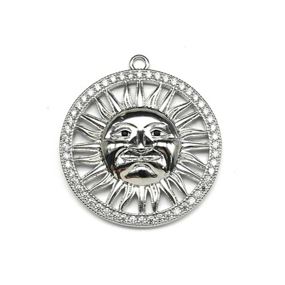 Подвеска Солнце 30*33мм с фианитами, серебристая