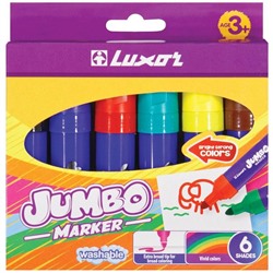 Фломастеры Luxor "Jumbo", 06цв., утолщенные, смываемые, картон, европодвес