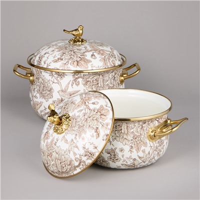 НАБОР КАСТРЮЛЬ AGNESS ЭМАЛИРОВАННЫХ СЕРИЯ "ROYAL GARDEN", 4ПР. 2,1Л И 3,8Л