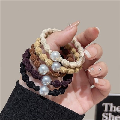 Набор резинок для волос волнистые с жемчужной бусиной 5 штук