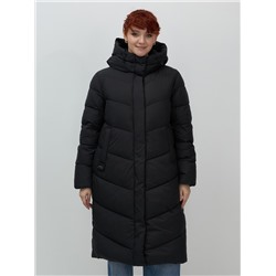 Пальто зимнее утепленное с капюшоном женское черного цвета 7623Ch
