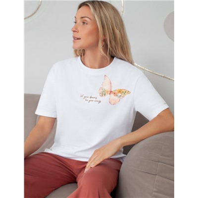 Футболка с принтом свободная эластичная из премиального хлопка