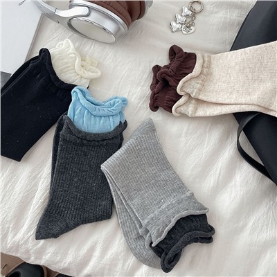 Korean Ins blogger same gray socks color-blocking double-rock-trunk pile socks four-season cotton sweat-absorbing boneless stockings