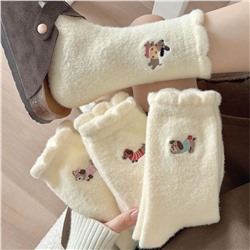 Demi-season keep warm fleece velvet cartoon cute knee socks for pregnant, with embroidery, mid-length