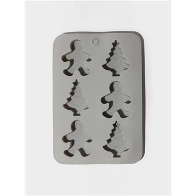 Форма для выпечки новогодняя Доляна «Новогодние пряники», силикон, 6 ячеек, 25.5×17.5×2.5 см, серая