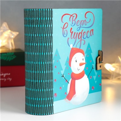 Новогодняя деревянная шкатулка-книга «Снеговик» 14×12х5 см