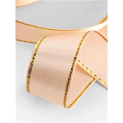 Лента атласная, с золотым люрексом, 15 мм, 23±1 м, нежно-персиковая №007