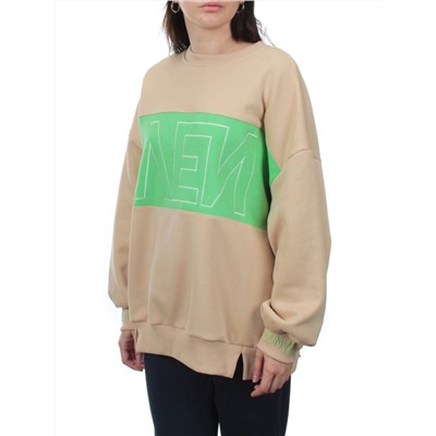 2813 BEIGE/GREEN Толстовка женская (95% хлопок, 5% спандекс)