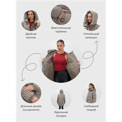 Куртка женская зимняя на резинке большого размера коричневого цвета 7619K