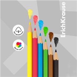 Карандаши цветные 6 цветов, ErichKrause, пластик, шестигранные, 2.6 мм грифель, картонная упаковка, европодвес