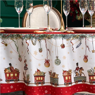 СКАТЕРТЬ КРУГЛАЯ  "ЩЕЛКУНЧИК" ,190СМ ,КРАСНЫЙ , 100%ХЛОПОК , ТВИЛ