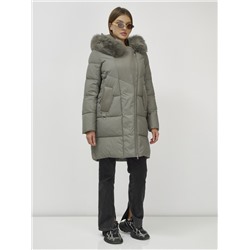Куртка женская зимняя с мехом енот премиум класса цвета хаки 3132Kh