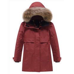 Парка зимняя подростковая для девочки с капюшоном и мехом бордового цвета 9534Bo