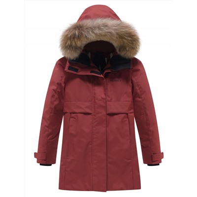Парка зимняя подростковая для девочки с капюшоном и мехом бордового цвета 9534Bo