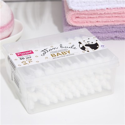 Ватные палочки для детской гигиены Premial, с ограничителем, 50 шт.