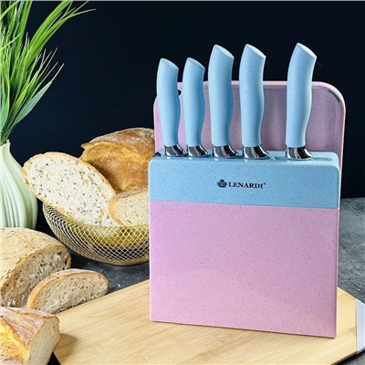 196-025 Набор ножей 7пр. с разделочной доской на подставке в под.уп.(х8)