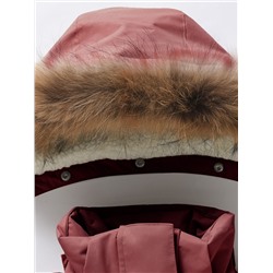 Парка зимняя подростковая для девочки с капюшоном и мехом бордового цвета 9534Bo
