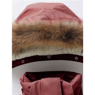 Парка зимняя подростковая для девочки с капюшоном и мехом бордового цвета 9534Bo