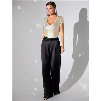 Футболка облегающая из хлопка в рубчик с V вырезом и матовым покрытием металлик