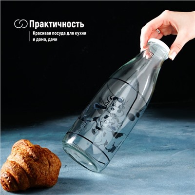 Бутыль для молока Доляна «Коровушка», 1 л, 8.5×25 см, стекло