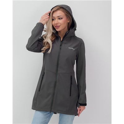 Парка спортивная женская с капюшоном softshell темно-серого цвета 9568TC