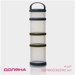 Банки для хранения Доляна, набор 4 шт.: 120 мл, 180 мл, 230 мл, 290 мл, пластик, прозрачные