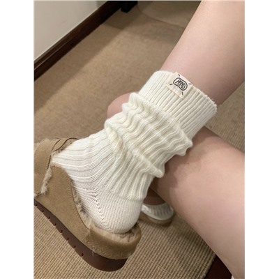 Colored demi-season Japanese knitted cotton boots, woolen knee socks, mid-length