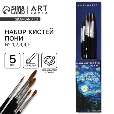 Кисть для рисования набор 5 шт. пони №1,2,3,4,5 «Ван Гог»