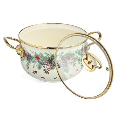 КАСТРЮЛЯ ЭМАЛИРОВАННАЯ AGNESS СО СТЕКЛЯННОЙ КРЫШКОЙ СЕРИЯ "CELEBRATION", 2.8 Л, 20*12 СМ