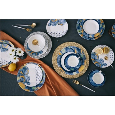 Сервиз чайный Доляна «Звёздная ночь», 12 предметов: 6 чашек 250 мл, 6 блюдец d=15 см, фарфор