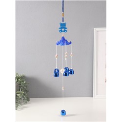 Музыка ветра от сглаза «Мишка с 6 колокольчиками», металл, синий h=53 см