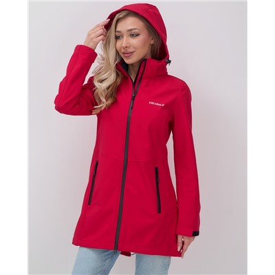 Парка спортивная женская с капюшоном softshell красного цвета 9568Kr