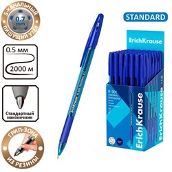 Ручка шариковая ErichKrause R-301 Stick&Grip Original, узел 1.0 мм, резиновый держатель, чернила синие, длина линии письма 2000 метров