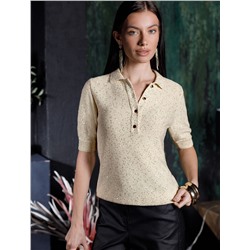 Джемпер поло с застежкой на пуговицы из хлопковой пряжи с пайетками