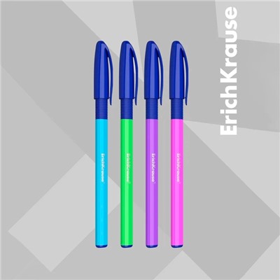 Набор ручек шариковых 4 штуки, ErichKrause U-109 Neon Stick&Grip, игольчатый узел 1.0 мм, чернила синие, супермягкое письмо, резиновый держатель, корпус неоновый, МИКС