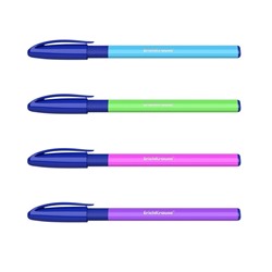 Набор ручек шариковых 4 штуки, ErichKrause U-109 Neon Stick&Grip, игольчатый узел 1.0 мм, чернила синие, супермягкое письмо, резиновый держатель, корпус неоновый, МИКС