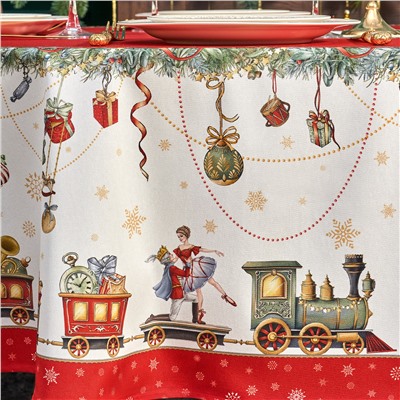 СКАТЕРТЬ ОВАЛЬНАЯ "ЩЕЛКУНЧИК"160Х220СМ ,КРАСНЫЙ, 100% ХЛОПОК,ТВИЛ, ПРОПИТКА