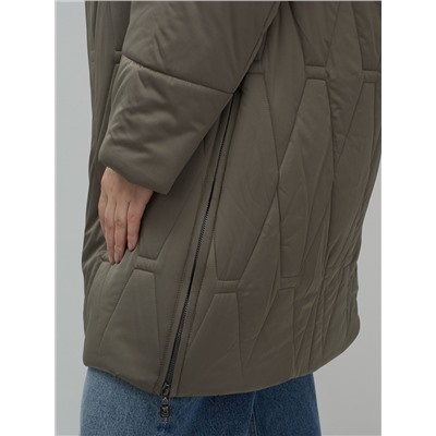 Пальто зимнее утепленное женское большого размера коричневого цвета 7699K