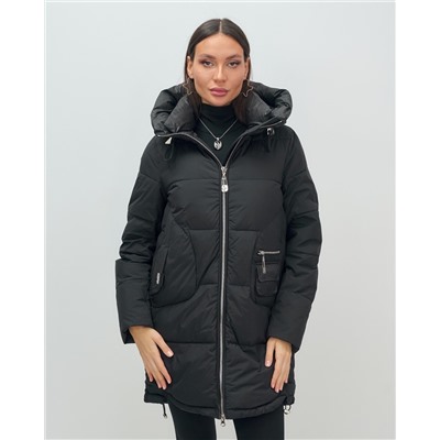 Куртка зимняя женская с капюшоном модная черного цвета 3193Ch