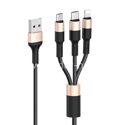 USB кабель 3в1 для iPhone 5/6/6Plus/7/7Plus/micro USB/Type-C 1.0м HOCO X26 (черный/золото)