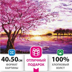 Картина по номерам 40х50 см, ОСТРОВ СОКРОВИЩ "Цветущая сакура", на подрамнике, акриловые краски, 3 кисти, 662494