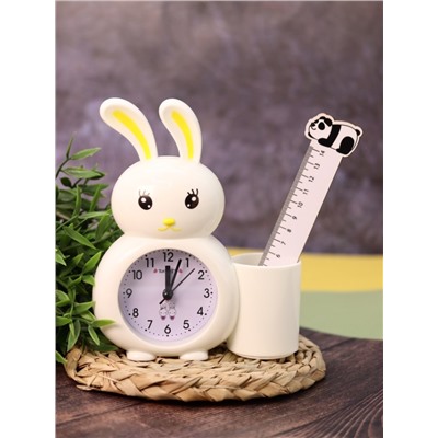 Часы-будильник с подставкой для канцелярии «Bunny Buzz», white