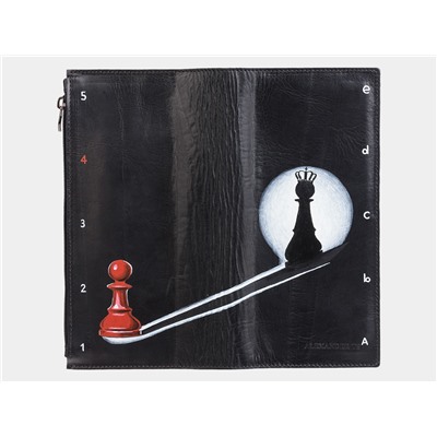 Кожаное портмоне с росписью из натуральной кожи «PR003 Black Шах и мат»