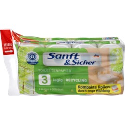 Sanft&Sicher Туалетная бумага перерабатываемый 3-lagig, 8x200 Blatt, 1600 листов