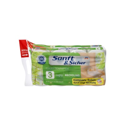Sanft&Sicher Туалетная бумага перерабатываемый 3-lagig, 8x200 Blatt, 1600 листов