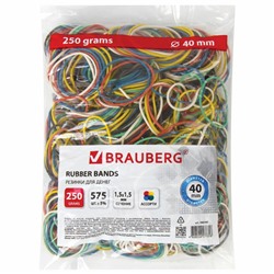 Набор из 5 шт, Резинки банковские универсальные диаметром 40 мм, BRAUBERG 250 г, цветные, натуральный каучук, 440164 (440164)