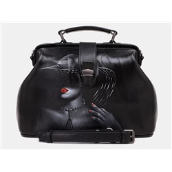 Черная кожаная сумка с росписью из натуральной кожи «W0023 Black Чарующая дама»